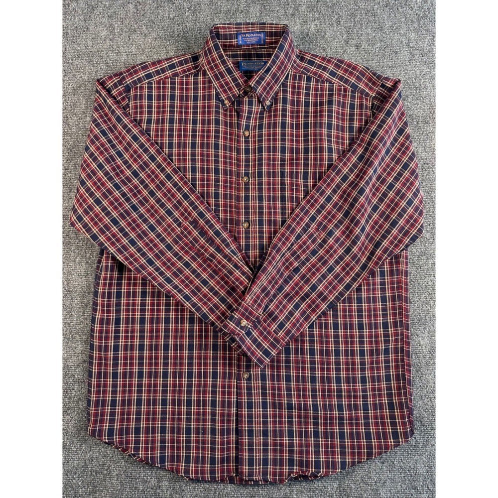 Pendleton Sir Pendleton Plaid Button Down Shirt 100% Pure Virgin Wool Men Medium